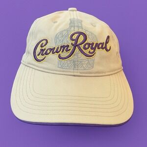 Crown Royal Whiskey Beige Purple Strapback Hat  Embroidered Text Liquor